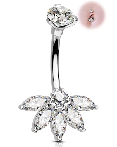 OUFER 14G Bauchnabelpiercing 316l Chirurgenstahl Nabelpiercing Silber 10mm Bauchnabel Piercing Schmuck Klarer CZ Bananabell Bauchnabelpiercing Ring Nabelpiercing für Frauen