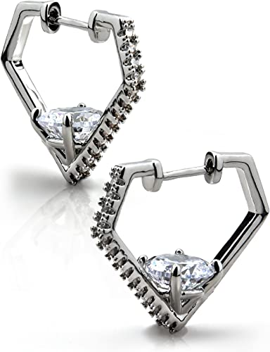 KZZENKI Diamond Shaped Huggie Hoop Earrings for Women 14K Gold Plated Cubic Zirconia Cuff Earrings for Men Jewelry Trendy