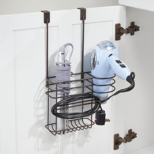 Mdesign Metal Bathroom 2 Section Storage Tool Organizer Basket Tray - Hang Over Cabinet Door - Storage For Hair Dryer, Straightener, Curling Iron, Styling Products - Concerto Collection - Bronze #TOP5