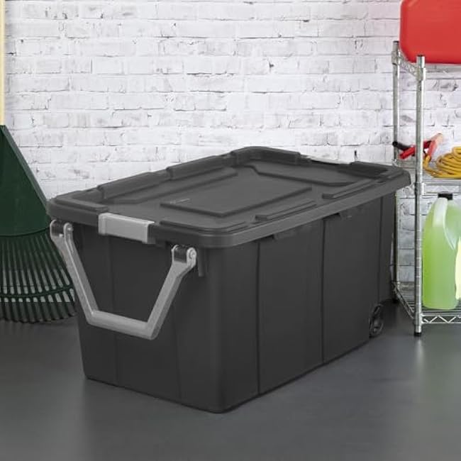 40 Gallon Extra Large Wheeled Storage Bin,Heavy Wheeled Industrial Tote,Large Plastic Tote for Garage,for Garage/Camping/Moving - Black Industrial Storage Container