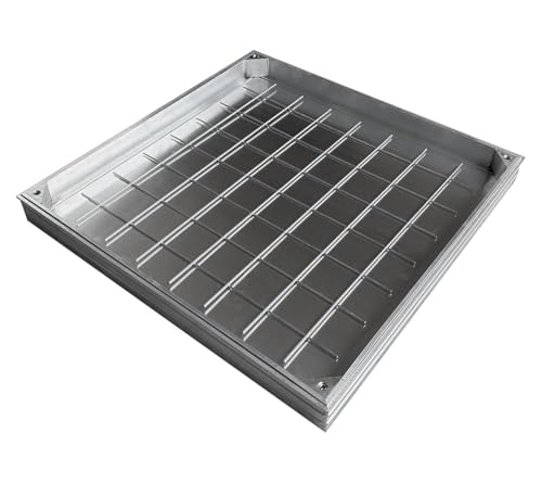 Natotela Schachtabdeckung Befliesbar Alu Außenmaß: 600 x 600 x 55 mm Schachtdeckel Auspflasterbar mit Rahmen ＆ Dichtung für Innen/Außen Geruchsdicht Wasserdicht Rostfrei Leicht inkl. Hebegriffen