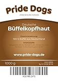Büffelkopfhaut 1000g der Premium Kausnack für Hunde von PrideDogs | 20 cm/Stück | 100% Deutsche Herstellung | geruchsneutraler Beutel