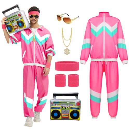 PWQMGY 80s Outfit for Men,80s 90s Costumes with Accessories (Pink, 3XL)