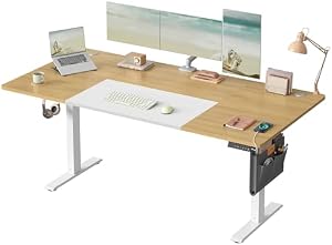 SONGMICS Escritorio Eléctrico, Regulable en Altura, 180 x 80 cm, Regulación Continua, 4 Alturas de Memoria, Puerto USB-C, Roble Natural y Blanco Mate LSD028YD02