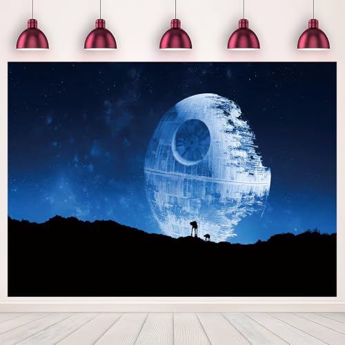 MHLSWY 7x5FT Death Blue Star Photo Backdrop Galactic Superweapon Galaxy Theme Photography Background Universe Outer Space Baby Shower Birthday Party Decor Banner Studio Booth Props