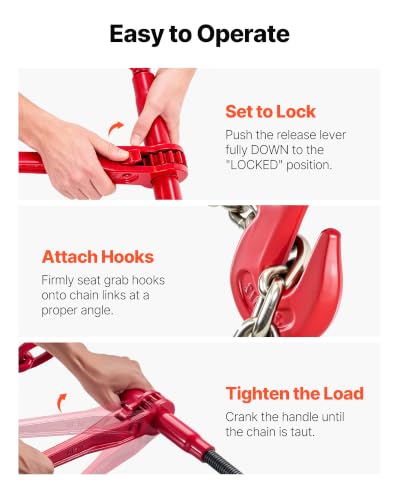 Image of VEVOR 9215LBS 3 /8 inch - 1 /2 inch Ratchet Binders 9,215 LBS Secure Working Load, G70 Hooks and Adjustable Length, for Grade 70-80 Chains, Tie Down, Hauling, Towing, 2-Pack, Red