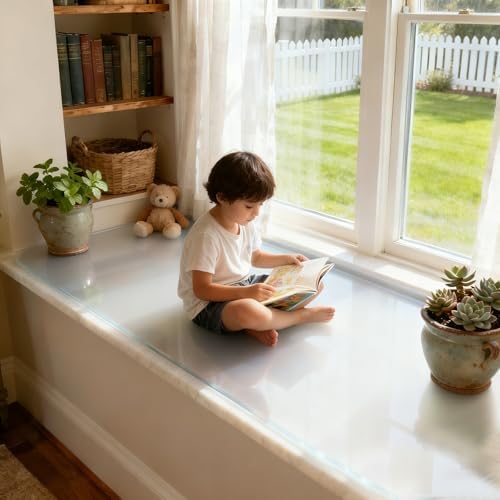 Frosted PVC Window Sill Mat, Waterproof & Dustproof Non-Slip Protector for Bay Windows, 60x34” (152x86cm) - Comfortable Makeover Pad for Home Decor