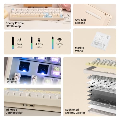 Image of EPOMAKER Galaxy100 Lite QMK /VIA Gaming Keyboard with 8000mAh Battery and Numpad, 1800 Aluminum Mechanical Keyboard, USB-C /BT /2.4Ghz, Hot-Swap, Creamy Sound (Creamy White, Marble White Switch)