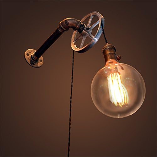 LITFAD Industrial Wall Sconce with Wheel 5.12" Width Adjustable Hanging Cord Wall Lamp Vintage Edison Wall Light with Bronze Look