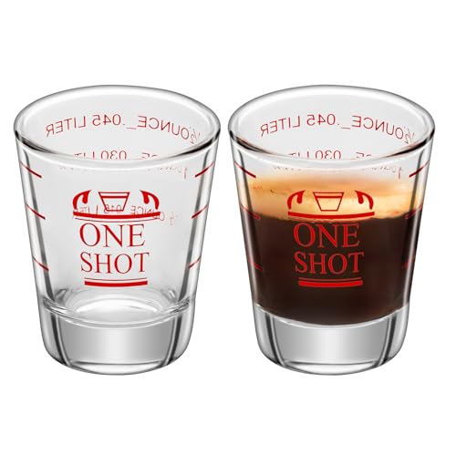 2Pcs 1.5 oz Shot Glasses Measuring cup Liquid Heavy Glass Wine Glass Espresso Cocktail Accessories Reusable Measuring shot 45ml red clear (2)