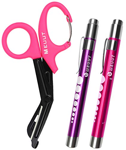 3 Pack Pen Lights & Medical Scissors EMT Trauma Shears-Two LED Penlights with Pupil Gauge, One Bandage Scissors with Carabiner-7.5 Surgical & Emergency Shears for Nurse Doctor EMT (Shear&penlight-2)