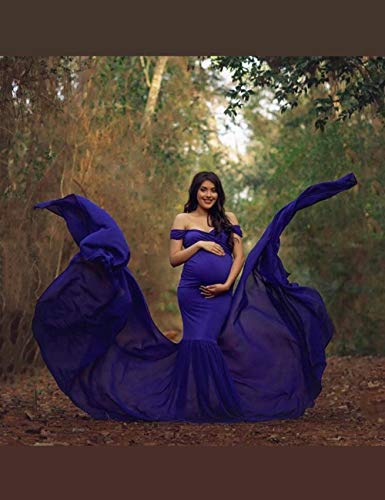 Ojq Maternity Off Shoulder Chiffon Gown For Photoshoot Maxi Photography Dress For Photo Props Dress Navy Blue #TOP2
