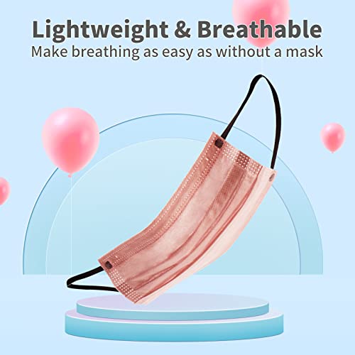 Adults Disposable Face Mask Protection - 50 Pack Individually Wrapped Pink 4 Ply Mouth Masks With Colorful Elastic Earloop,Mascarillas Desechable Breathable Safety Paper Dust Mask For Women & Men #TOP4