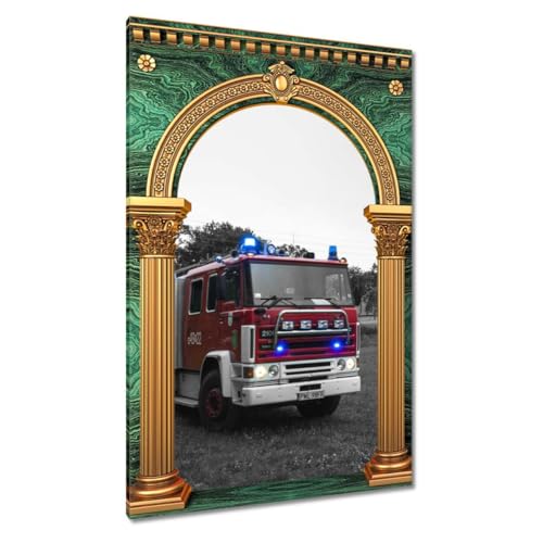 Tableau camion de pompiers sur toile 60x90 cm, l'idée cadeau idéale