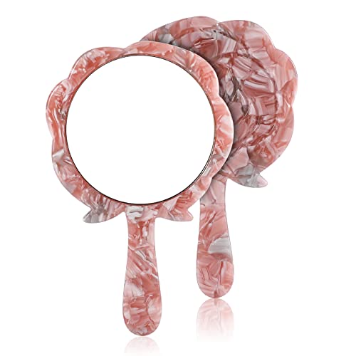 Runder Rosenblumen Handspiegel, Kompakter Reisespiegel, Makeup Beauty Tool Winziger Spiegel (Orange) Cover