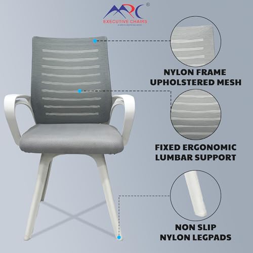 Image of MRC Boom Mesh Mid-Back Fixed Ergonomic Office Chair| Visitor Chair| Study Chair |Computer Chair | Work from Home (White & Grey)