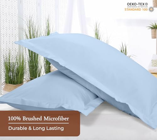 Image of Royale Linens Pillow Shams 2 Pack King Size 20x36 Inch - Brushed 1800 Microfiber - Bed Pillow Shams, Wrinkle Resistant Super Soft and Cozy - Back Overlap Closure - Oxford Pillowcase (King, Lake Blue)