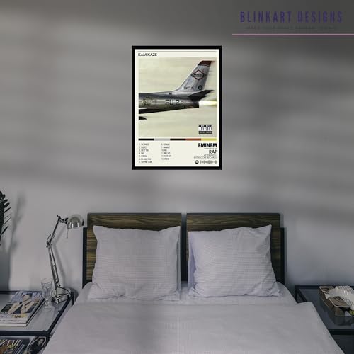 Image of BLINKART Eminem - Kamikaze Wall Photo Frames | Wall Art for Bedroom, Living Room, Studio or Office | Album Cover Print with Spotify Song Link QR Code | Gift for Fans - 8x12 In