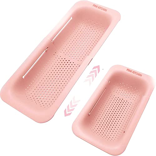 Pink Kitchen Over The Sink Collapsible Colander Or Adjustable Sink Strainer, Expandable Colander Over The Sink, Suitable For Fruit Washing Basket, Also Use As A Dish Rack To Air Dry Utensils #TOP2