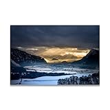 FRTDSAG Luz que irrumpióPaisaje Invernal Lienzo Impreso: Amanecer Atardecer Puesta de Sol Foto Real Nieve 80x120cm Sin marco