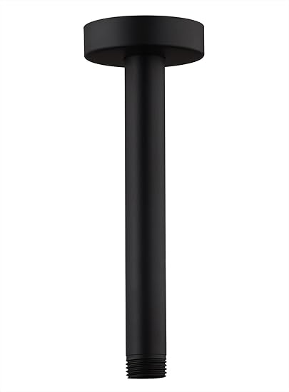 Ceiling Mount Shower Arm with Flange for Rain Shower Head,Stainless steel Straight Arm for Fixed Shower Head,6 Inch Matte Black