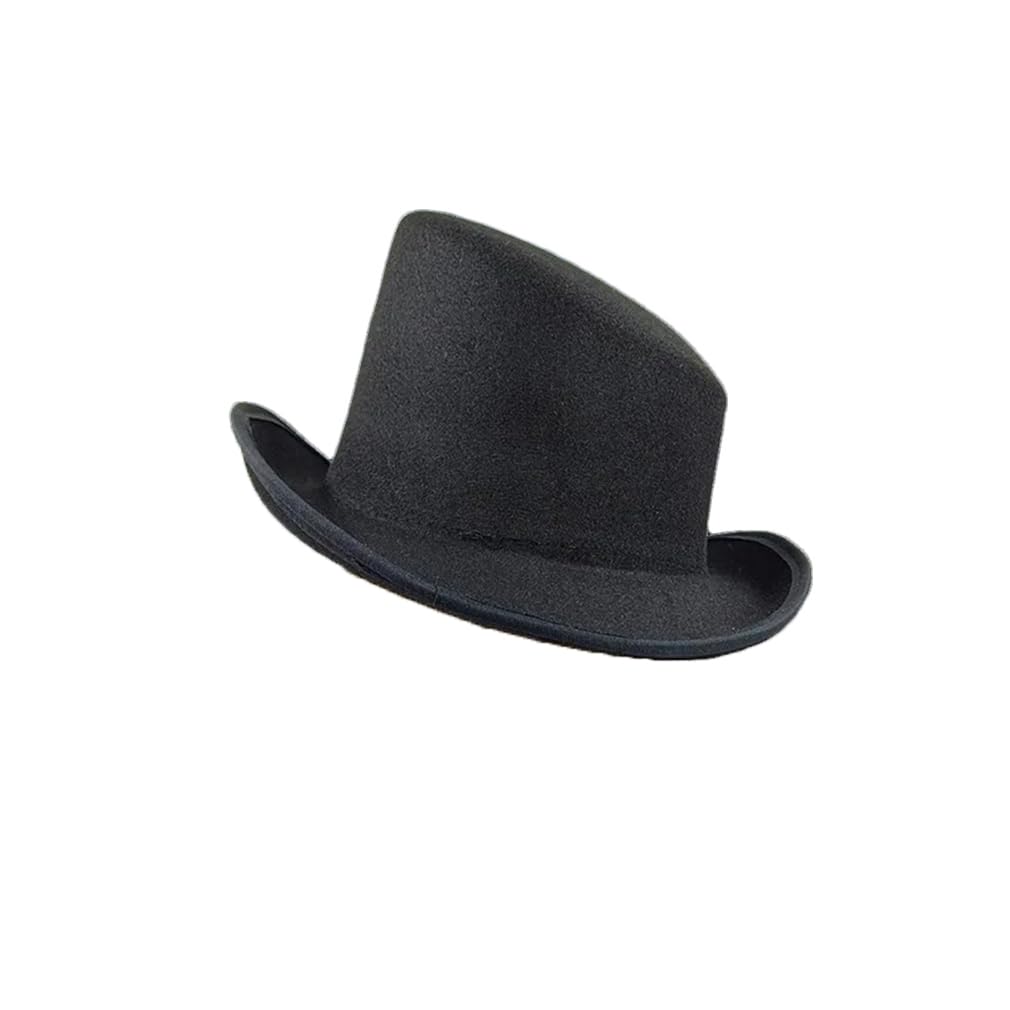 Cappello Fedora da Uomo E da Donna, Cappello Alto in Feltro di Lana, Cappello Derby in Tinta Unita, Cappello da Festa in Feltro,Black-One Size