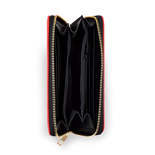 Premium Vegan Saffiano Leather Continental Zip Around Wallet, Red #TOP3