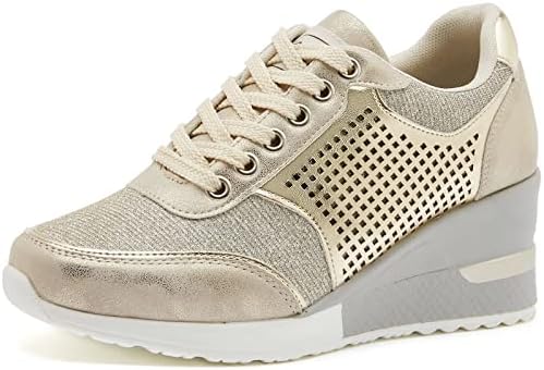 Ladies Wedge Heel Trainers - Womens Fashion High Heeld Trainers Lace-up Casual Shoes
