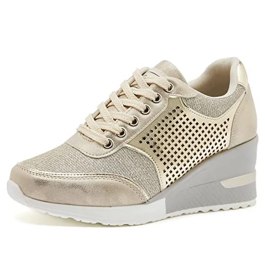 Zapatillas Deportivas Plataforma Cuña para Mujer - ANJOUFEMME Zapatos Wedge Sneakers Mujer, Apto para Todas Las Estaciones SM1-GOLD-39