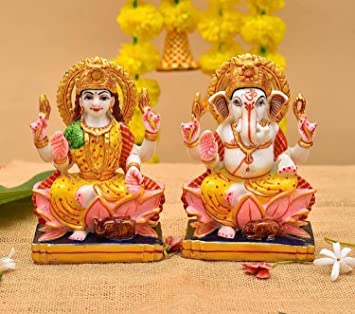 Image of Lord Marble Dust Laxmi Ganesha Idol for Home & Office Decorative II Pooja Room II Diwali Puja II Gift Items II Showpiece II Gift Items (7 X 3 Inches)