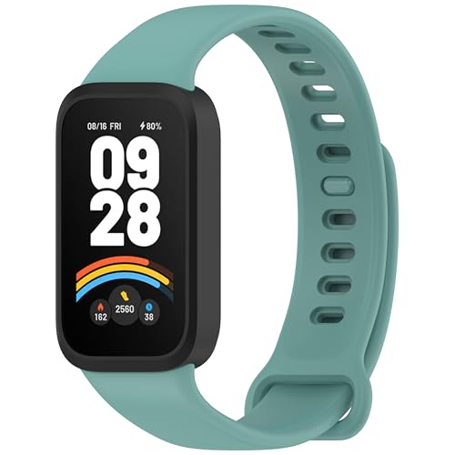 CZhkg Silicona integrada Deportiva Wristband para Redmi Band 3/Xiaomi Mi Band 9 Active Strap,Correa de Reloj Ajustable Correa Brazalete Pulsera para Xiaomi Mi Band 9 Active/Redmi Band 3 (verde)