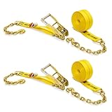 Two 2-in. X 27-Ft. Heavy-Duty Ratchet Straps with Chain Ends and Grab Hooks, 10,000...
