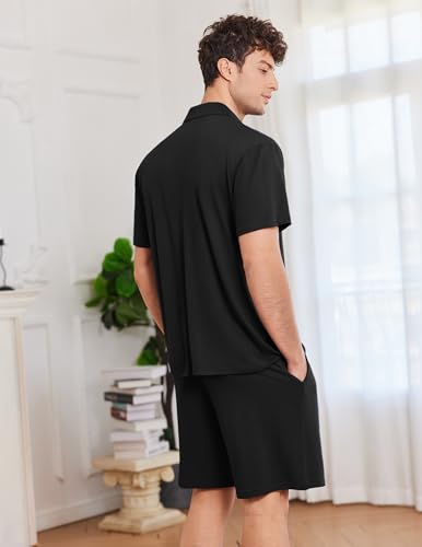 Ekouaer Mens Pajamas Set Short Sleeve Sleepwear Button Down Soft Loungewear 2 Piece Pj Shorts Sets with Pockets2