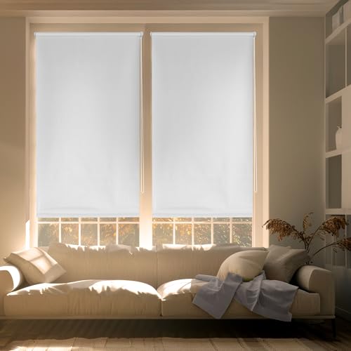 Blindecor Zeus Estor enrollable Easyfix opaco liso - Blanco roto, 52 x 180 cm (Ancho por Alto). Tamaño de la Tela 49 x 175 cm. Estores sin herramientas blackout