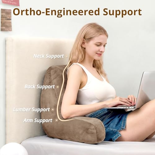 Image of Sasttie Reading Pillow for Bed, Back Pillow for Sitting Up, Light Brown