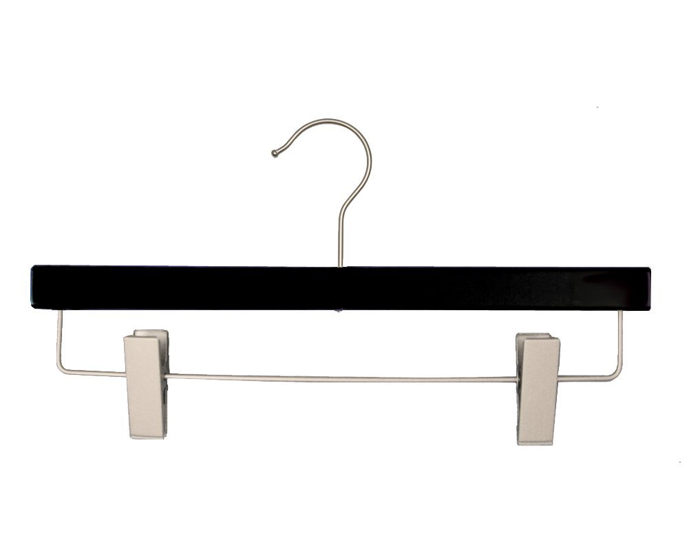 NAHANCO 21214RCHU Wooden Skirt/Pant Hangers, "NAHANCO Line", Home Use, 14", Low Gloss Black (Pack of 25)