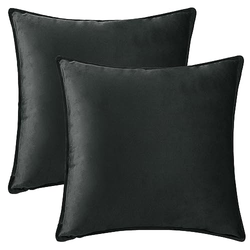 Uxcell Pack of 2 Decorative Velvet Cushion Covers Home Decor Solid Pillow Cover for Couch Sofa Living Room Black 50 x 50 CM