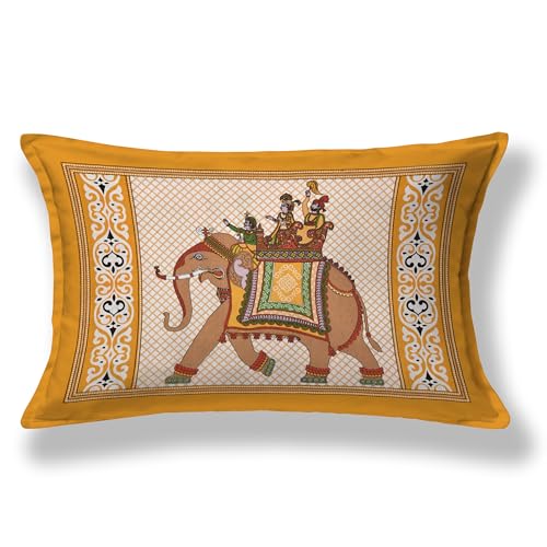 Image of Premium Rajasthani Jaipuri Traditional Sanganeri Elephant Print 144 TC 100% Pure Cotton Single Size Bedsheet with one Pillow Covers