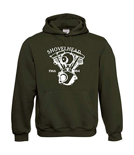 Sudadera con capucha Shovelhead para moto verde talla L de algodón cómodo