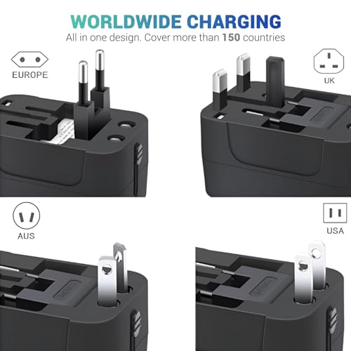 Image of Embox Universal Travel Adapter | All-in-One Worldwide Charger Adapter with Type C, USB & Type A Ports | Supports 224+ Countries | International Plug for Phone, Laptop, Gadgets (White & Black)
