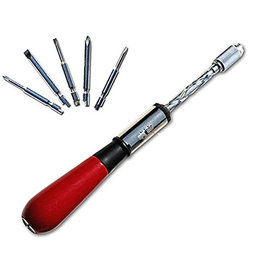 Agger Spiral Screw Driver Hand Pressing Ratchet Screwdriver with Slotted - 260mm, Equipped with 5 pcs Phillips Screwdriver Bits