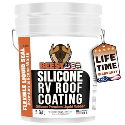 BEEST RV Roof Coating Silicone White, 5 Gal Covers up to 167 sq ft (2 Coat)| Liquid Rubber RV Roof Sealant for Trailer, Camper & Metal Building - Elastomeric Repair Coating, EPDM, TPO Sealer, sealant