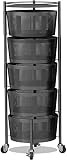 Rotating Baskets Storage Rack Round Black Kitchen 5 Tier Rolling Cart with Wheels Fruit Vegetable Ba