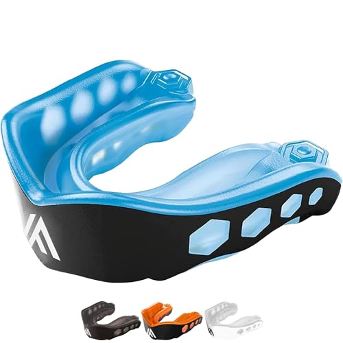 IRON FIGHTER Mundschutz Boxen für Erwachsene Blau/Schwarz - Anpassbare und Bequemer Gel Zahnschutz - Zahnschutz Kampfsport Englische Boxen MMA Rugby Hockey Judo Ringen Karate JJB Jiu Jitsu Kick Boxing