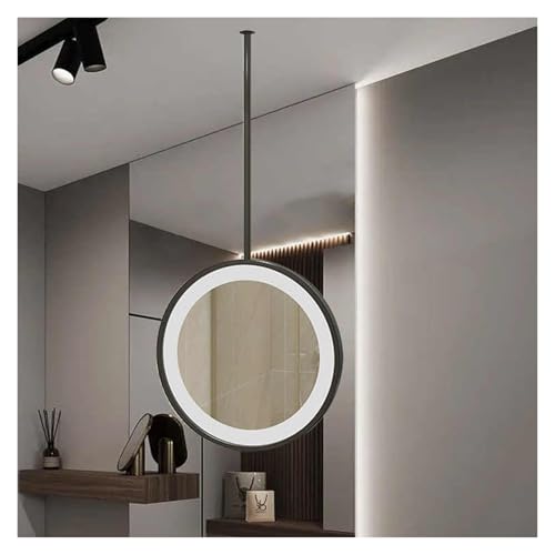 Espejo de techo redondo LED giratorio de 360° con iluminación de 3 colores y brillo ajustable, para baño, dormitorio, pasillo y sala de estar (negro)