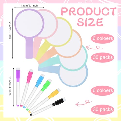 30 Sets Dry Erase Answer Paddle with 30 Markers Handheld Double Sided White Boards Colorful Flip Answer Dry Erase Paddles Small White Boards for Learners Teacher Home Classroom Office Supplies