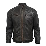 UrbanFocal Mens Brown Leather Jacket - Real Lambskin Biker Style Leather Jackets For Men | [101000305] D1 Ruboff, XL
