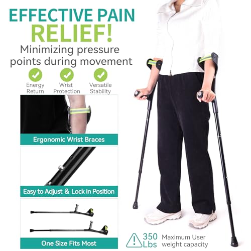 Upgraded Heightened Forearm Crutches(1 Pair), Aluminium Elbow Crutches, Forearm Crutches for Adults, Arm Crutches for Walking, 10-Level Adjustable Height, Lightweight, Anti-Dorp Cuff,Non-Slip