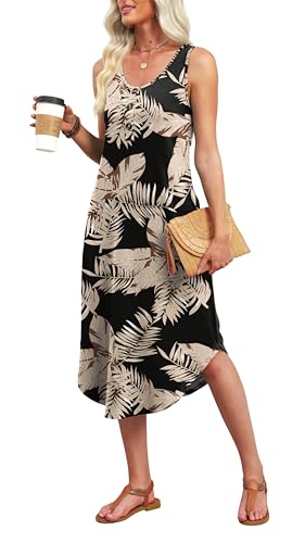 Image of WIHOLL Summer Dresses for Women 2026 Button Front Sleeveless Casual Midi Dress Beach Vacation Sundresses with Pockets