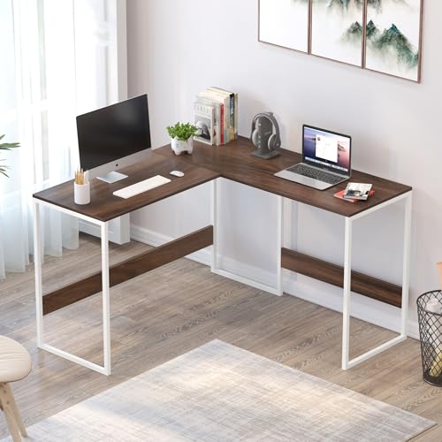 Image of BLUEWUD Corbyn Engineered Wood Study and Computer Laptop Table for Home or Office, WFH Desk, with Metal Legs for Adults Kids Students Work from Home (L- Shape, Brown Maple & White)